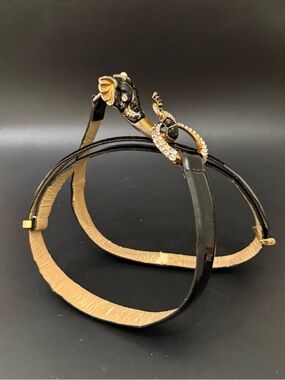 Vintage KJL Kenneth Jay Lane Black Enamel Bejeweled Elephant Buckle Black Belt